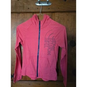 THE NORTH FACE Girls Pink Hoodie Full Zip Graphic Logo Casual Activewear M 10 12